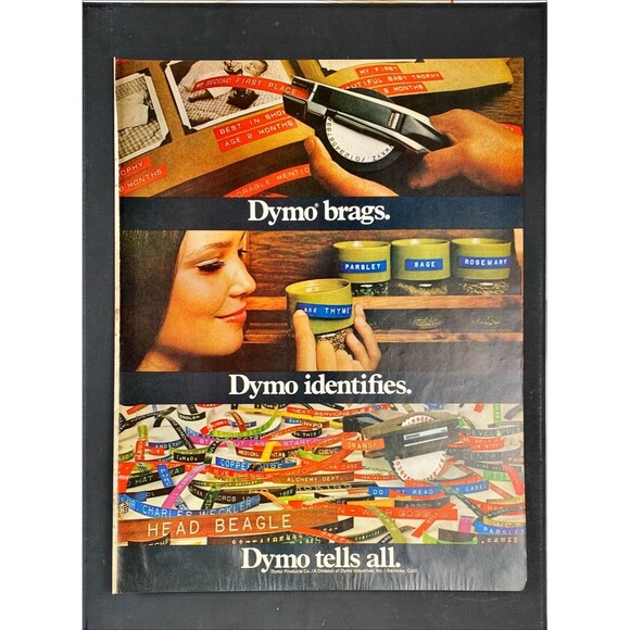 DYMO Label Gun "DYMO Brags Identifies Tells All" Vintage Print Ad 1970 - Picture 3 of 3